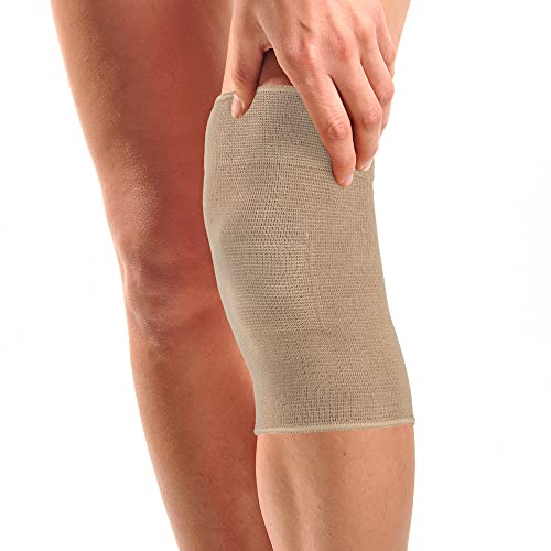 Órtesis rodillera tubular Actesso – Compresión elástica para alivio del dolor durante el ejercicio o después de una lesión (Mediana, Beige)