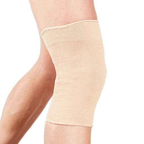 Órtesis rodillera tubular Actesso – Compresión elástica para alivio del dolor durante el ejercicio o después de una lesión (Mediana, Beige)