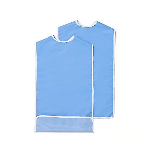 Ortones | Babero Adulto Impermeable | Pack 2 Unidades | Baberos para Mayores Reutilizables 100% PU | Resistentes e Ignífugos | 89 cm de largo x 42 cm de ancho | Color Azul