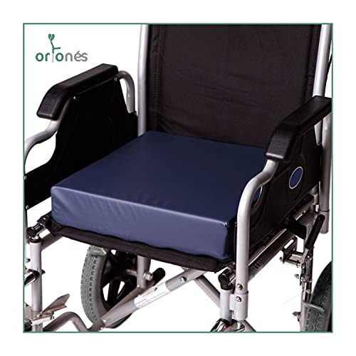 ORTONES | Cojín Antiescaras Viscoelástico | Funda de PU | Densidad 50 kg/m³ | Silla de Ruedas | Alivio por Presión en Coxis | Indeformable | Memoria de Forma | 40x40x8 cm