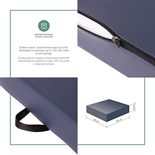 ORTONES | Cojín Antiescaras Viscoelástico | Funda de PU | Densidad 50 kg/m³ | Silla de Ruedas | Alivio por Presión en Coxis | Indeformable | Memoria de Forma | 40x40x8 cm