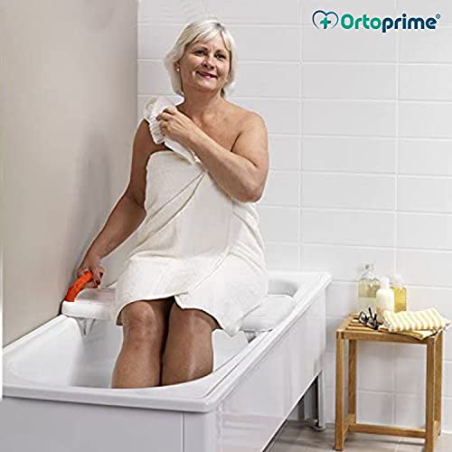 OrtoPrime Asiento Bañera Adulto Antideslizante - Tabla de Bañera Ajustable para Fácil Transferencia - con Asa de Seguridad - Banco de Baño Comodidad y Seguridad