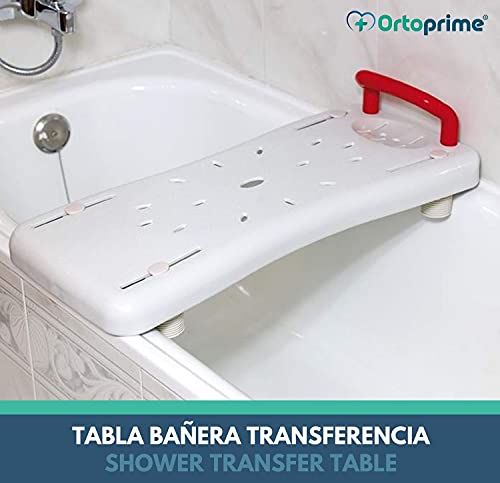 OrtoPrime Asiento Bañera Adulto Antideslizante - Tabla de Bañera Ajustable para Fácil Transferencia - con Asa de Seguridad - Banco de Baño Comodidad y Seguridad