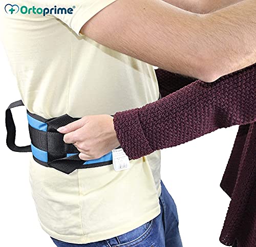 OrtoPrime Cinturón de Transferencia Adultos - Eslinga Lumbar de Transferencia - Cinturón de Seguridad para Ancianos con 4 Asas - Ayuda para Levantarse de Cama Pacientes y Cuidadores