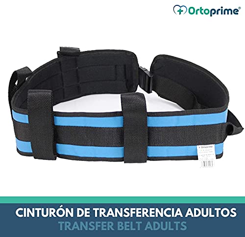 OrtoPrime Cinturón de Transferencia Adultos - Eslinga Lumbar de Transferencia - Cinturón de Seguridad para Ancianos con 4 Asas - Ayuda para Levantarse de Cama Pacientes y Cuidadores