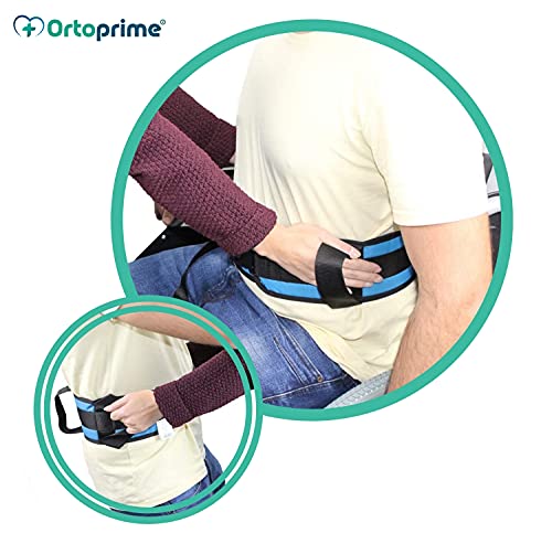 OrtoPrime Cinturón de Transferencia Adultos - Eslinga Lumbar de Transferencia - Cinturón de Seguridad para Ancianos con 4 Asas - Ayuda para Levantarse de Cama Pacientes y Cuidadores