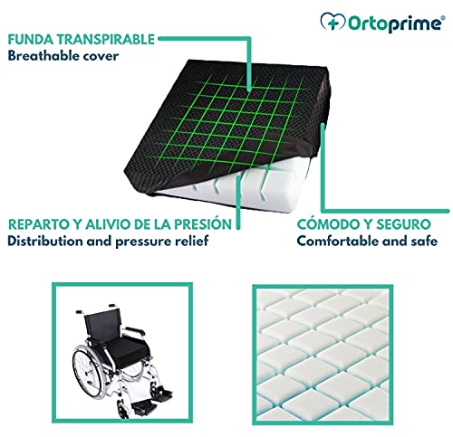 OrtoPrime Cojín Antiescaras Ortopédico Espuma Ranurada 3D Confort - Prevención Antiescaras y Alivio de la Presión - Cojín Silla de Ruedas Cojines Antiescaras Oficina Teletrabajo y Hogar