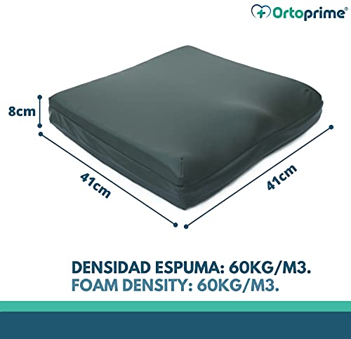 OrtoPrime Cojín Antiescaras Viscoelástico Alta Densidad - 60 Kg/m3 - Asiento Ortopédico Espuma de Memoria - Idóneo para Silla de Ruedas Oficina Coche y Hogar