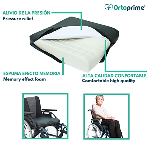 OrtoPrime Cojín Antiescaras Viscoelástico Alta Densidad - 80 Kg/m3 - Asiento Ortopédico con Espuma de Memoria - Cojín Terapéutico Alivia Presiones de Coxis | Silla de Ruedas Oficina y Hogar