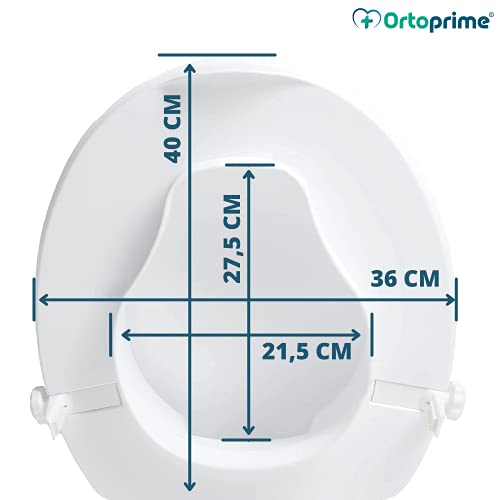 OrtoPrime Elevador WC Adulto Con Tapa - Altura 10 cm - Asiento de Inodoro Ortopédico con cierres Laterales de Seguridad - Alzador WC Universal Adaptable - Alza Inodoro