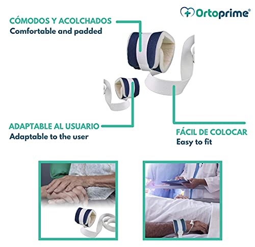 OrtoPrime PACK x2 Inmovilizadores Extremidades Antilesiones - Muñequeras Sujeción Médicas - Cinturón Sujeción Cama Hospital Hogar Geriátrico o Silla de Ruedas - Protección Anticaídas Universal