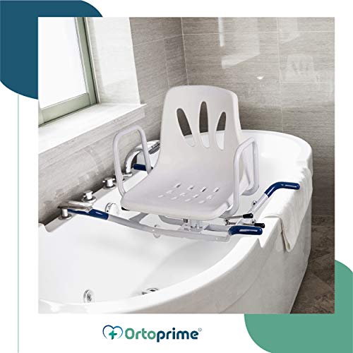 OrtoPrime Silla Bañera Giratoria 360º - Asiento Bañera Adulto Cómoda TRANSFERENCIA - Silla Ducha Mayores FÁCIL ACCESO - Silla de Baño ANTIDESLIZANTE