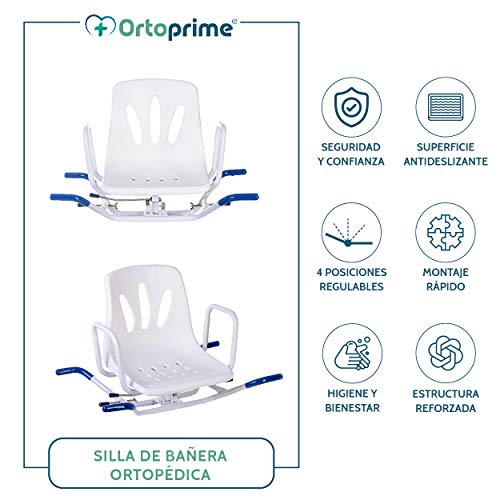 OrtoPrime Silla Bañera Giratoria 360º - Asiento Bañera Adulto Cómoda TRANSFERENCIA - Silla Ducha Mayores FÁCIL ACCESO - Silla de Baño ANTIDESLIZANTE