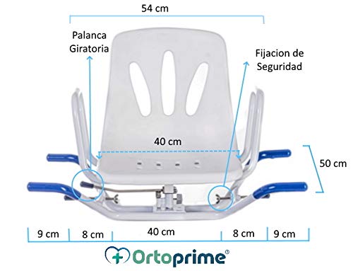 OrtoPrime Silla Bañera Giratoria 360º - Asiento Bañera Adulto Cómoda TRANSFERENCIA - Silla Ducha Mayores FÁCIL ACCESO - Silla de Baño ANTIDESLIZANTE