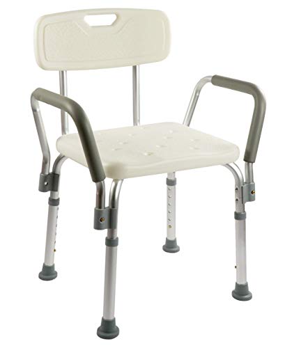 OrtoPrime Silla Ducha con Respaldo Extraible - Taburete Baño Ortopédico Adultos y Niños - Reposabrazos Acolchados - Regulable 8 Alturas - Asiento de Aseo Cómodo y Seguro