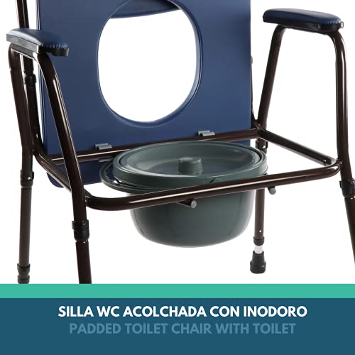 OrtoPrime Silla WC Inodoro ACOLCHADA - Silla Orinal PORTÁTIL Regulable - Váter portátil con Bidet Acoplable - Silla de Baño para Ancianos CÓMODA y RESISTENTE