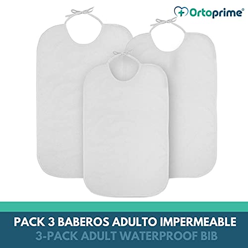 OrtoPrime X3 Babero Adulto Impermeable RIZO + PVC Baberos para Personas Mayores Impermeables y Reutilizables - Baberos para Adultos Pack 3 UNIDADES