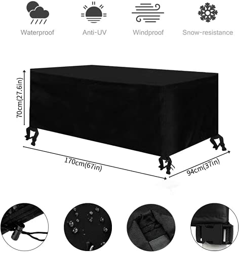 Osarke Cubierta de Protección para Mesa Muebles Funda para Mesa Rectangular Impermeable Oxford Negro 270X180X89cm