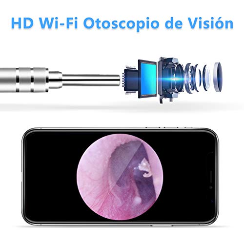 Otoscopio Digital WiFi- OVIFM 3.9mm 1080P HD Endoscopio Oido, Limpieza Cerumen Oído con Soporte para Móvil, Herramienta de Limpieza de Oidos y 6 LED para iPhone/Movil Android/PC