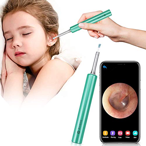 Otoscopio Endoscopios para Oídos Eliminar la Cera, Oídos Eliminar Otoscopio Herramienta con Cámara, Oídos Limpiador con 1080P FHD y 6 Luces LED, para Niños, Adultos (Verde)