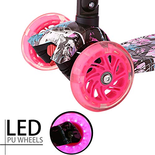 OUTCAMER Patinete Niño Niña 3 a 14 Años Patinete 3 Ruedas Led Luces con Patinete Plegable Scooter Altura Manillar Ajustable 75-84cm con Freno Posterior Monopatin Tres Ruedas Máxima 50 KG