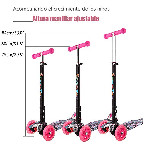 OUTCAMER Patinete Niño Niña 3 a 14 Años Patinete 3 Ruedas Led Luces con Patinete Plegable Scooter Altura Manillar Ajustable 75-84cm con Freno Posterior Monopatin Tres Ruedas Máxima 50 KG