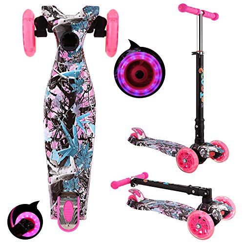 OUTCAMER Patinete Niño Niña 3 a 14 Años Patinete 3 Ruedas Led Luces con Patinete Plegable Scooter Altura Manillar Ajustable 75-84cm con Freno Posterior Monopatin Tres Ruedas Máxima 50 KG