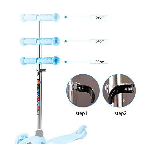 OUTCAMER Patinete Niño y Niña 3 a 10 Años Patinete 3 Ruedas LED Luces con Manillar Ajustable 59-69cm y Carga Máxima 50 kg Scooter para Niños Patinete Infantil Regalos de Pascua y Navidad