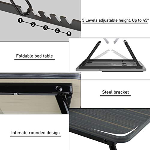 O'woda Mesa de Cama, Mesa Plegable Regulable en Altura e inclinación, Soporte para Ordenador portátil Plegable, Apto para Cama, sofá, Mesa, 55 x 32 x 25 cm, Color Negro