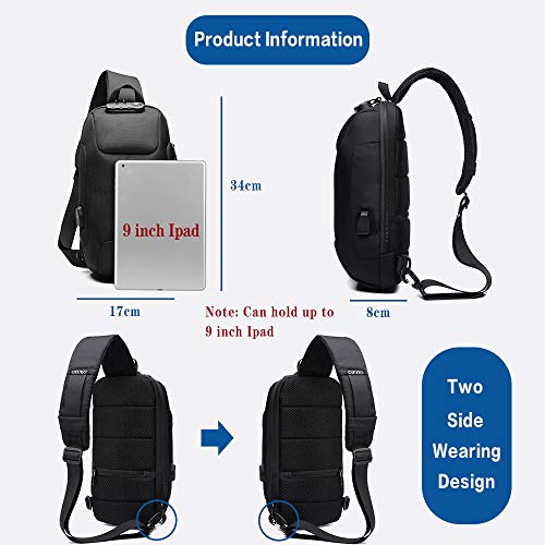 OZUKO Casual Sling Bag, Mochila de Hombro Bolsas de Hombro Impermeable Crossbody Bolsa Sling Pecho Bolsas, Hombres Sport Fitness Chest Bag con Puerto de Carga USB (Azul Oscuro)