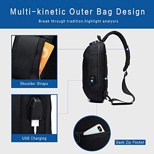 OZUKO Casual Sling Bag, Mochila de Hombro Bolsas de Hombro Impermeable Crossbody Bolsa Sling Pecho Bolsas, Hombres Sport Fitness Chest Bag con Puerto de Carga USB (Azul Oscuro)