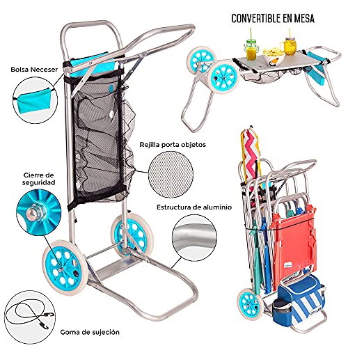 Pack de 2 sillas de Playa Coral de Aluminio y textileno y Carro portasillas Nuevo y Mejorado - LOLAhome