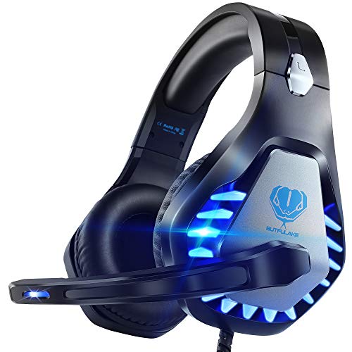 Pacrate Auriculares estéreo para Juegos para PS4, Xbox One, PC con micrófono con cancelación de Ruido - Sonido Envolvente - Memoria Suave sobre Auriculares con luz LED para Mac, computadora portátil