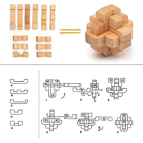 PAMRAY Juguetes Rompecabezas de Madera Set IQ Juguete Educativo 3D Cubo Juego Enigma para Niños Adolescentes Style C