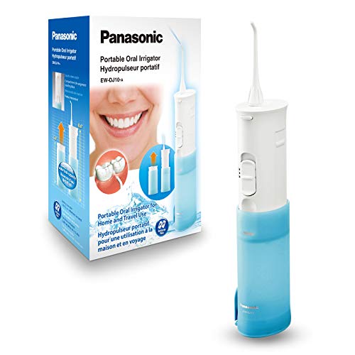 Panasonic EW-DJ10-A503 Irrigador Dental Portátil y Retractil con Cargador, 1400 impulsos/min, 2 Modos, Compacto y Plegable, Deposito de Agua, 2 Batería AA, Adecuado para Aparatos, Color Azul