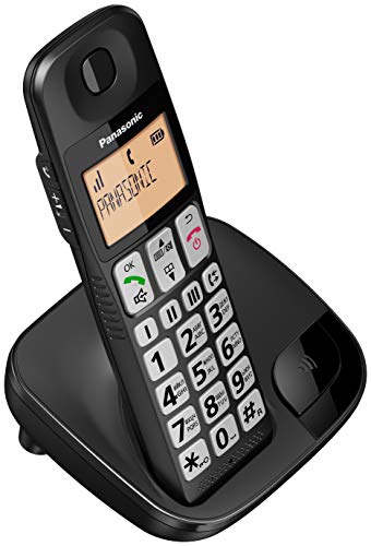 Panasonic KX-TGE310SPB- Teléfono Fijo Inalámbrico (LCD Grande, Teclas Grandes, Agenda de 50 Números, Bloqueo de Llamadas, Modo ECO, Compatible con Audífonos) - Color Negro