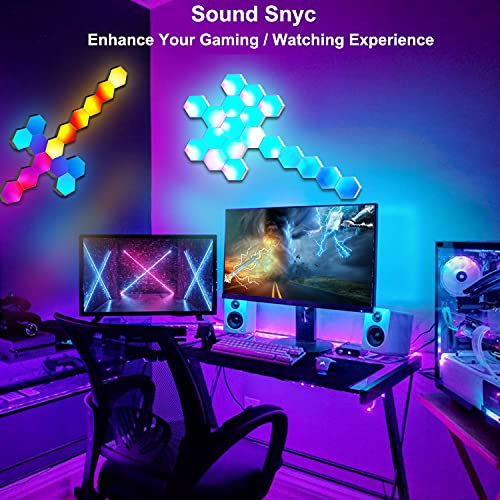 Paneles LED Hexagonal RGB Sincronizar con Música, Luces LED Gaming Pared Control Remoto RF,Micrófono Incorporado,16 Millones Colores Panel LED Empalme Geometría Bricolaje para Dormitorio/Sala,6 Pack