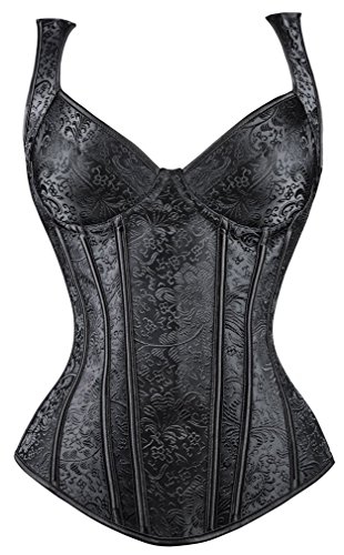 PANOZON Nuevo Corpiño de Corsé Estampado para Mujer Gótico Bustiers con Correa (X-Large, Negro)