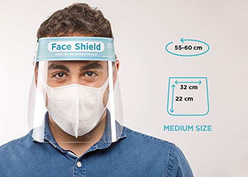 Pantalla Protección Facial Sonaprotec - Protector Facial Antivaho. Talla Niños y Adultos. Visera Protectora para la Cara Face Shield Fabricadas en España - Talla Mediana - Pack 12