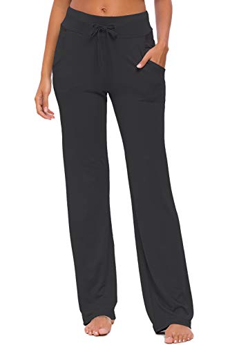 Pantalones De Yoga para Mujer con Bolsillos Cordón De Pierna Ancha Salón Recto Suelto Pantalones De Entrenamiento De Entrenamiento Pantalones De Chándal Casuales Activos (Negro, XL)