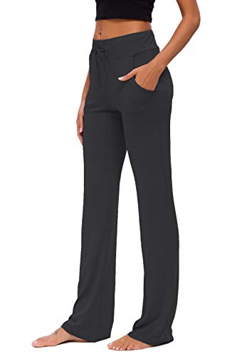 Pantalones De Yoga para Mujer con Bolsillos Cordón De Pierna Ancha Salón Recto Suelto Pantalones De Entrenamiento De Entrenamiento Pantalones De Chándal Casuales Activos (Negro, XL)