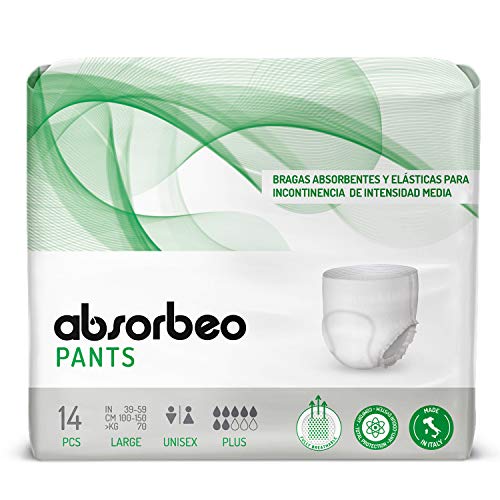 Pants Plus - Bragas Absorbentes y Elásticas para Incontinencia de Intensidad Media, Unisex, Talla L (14 piezas por paquete)