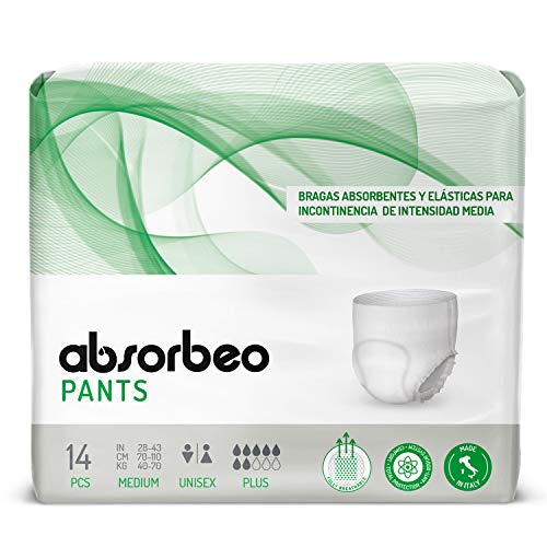 Pants Plus - Bragas Absorbentes y Elásticas para Incontinencia de Intensidad Media, Unisex, Talla M (14 piezas por paquete)