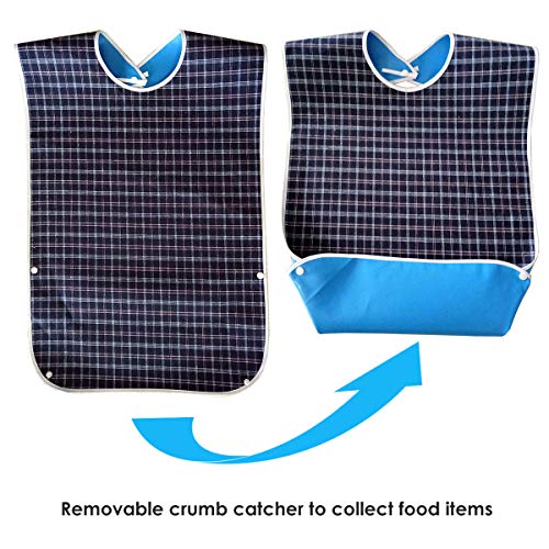 Paquete de 3 baberos para adultos con recogedor de migas opcional, impermeables, protector de ropa para el tiempo de comida, delantal de ayuda para adultos para personas mayores, pacientes y adultos