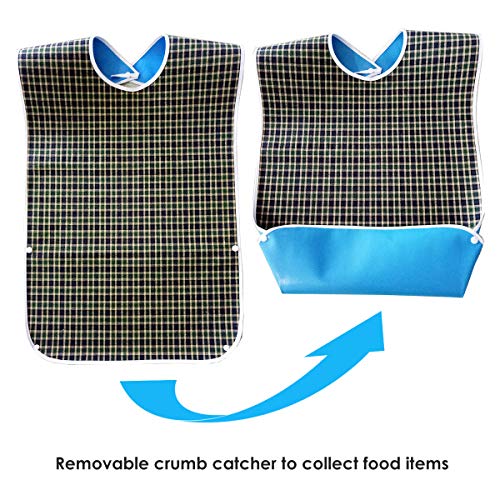 Paquete de 3 baberos para adultos con recogedor de migas opcional, impermeables, protector de ropa para el tiempo de comida, delantal de ayuda para adultos para personas mayores, pacientes y adultos