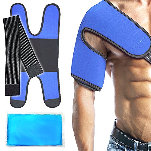 Paquete de hielo para el hombro con soporte - Terapia de compresión de soporte del hombro ajustable y reutilizable para el dolor del brazo, la tendinitis, la artritis y más.