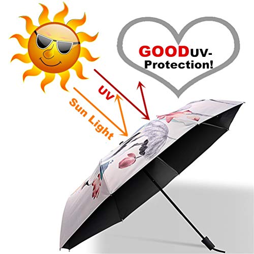 Paraguas de Sol Mujer Paraguas Plegable Protección UV para Las Mujeres Creativo 3D Impreso Sombrilla Umbrella Triple Paraguas 190T Sombrillas 8 Huesos Damas Paraguas (Beige)