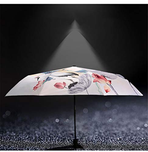 Paraguas de Sol Mujer Paraguas Plegable Protección UV para Las Mujeres Creativo 3D Impreso Sombrilla Umbrella Triple Paraguas 190T Sombrillas 8 Huesos Damas Paraguas (Beige)