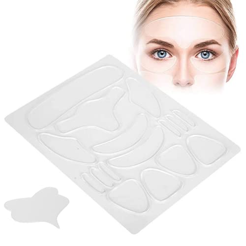 Parches Antiarrugas, 17pcs Facial Patches, Parches Faciales Antiarrugas para la Elasticidad y Estiramiento la Piel Rejuvenecidos, Almohadilla de Silicona Reutilizable para Frente los Ojos y Barbilla