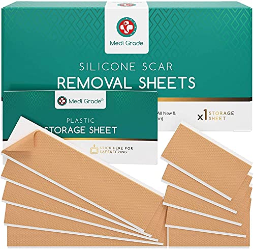 Parches para Cicatrices [10 unidades] de Medi Grade – Tiras Reutilizables para Reducción de Cicatrices, Grandes/Pequeñas – Eliminación de Cicatrices Rápida y Eficaz para Cesáreas, Queloides